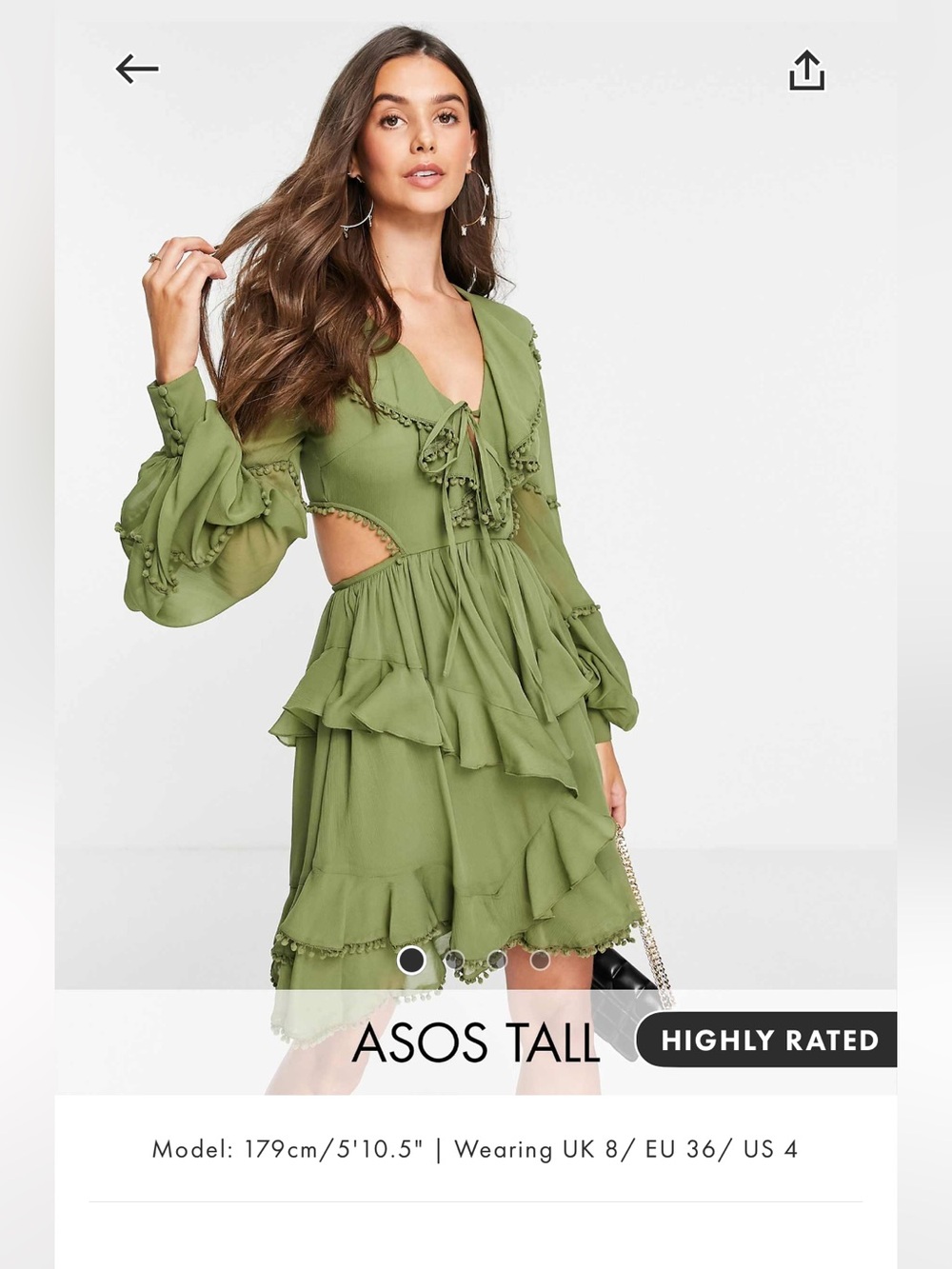 Zara Olive Pom-Pom Ruffle High-Low Dress